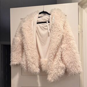 Women's Cream Faux Fur Jacket with hood
